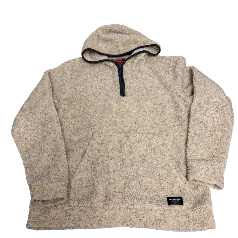 Unionbay Mens Small Sherpa Fleece Hoodie Quarter Zip Pullover Cream Marled Soft